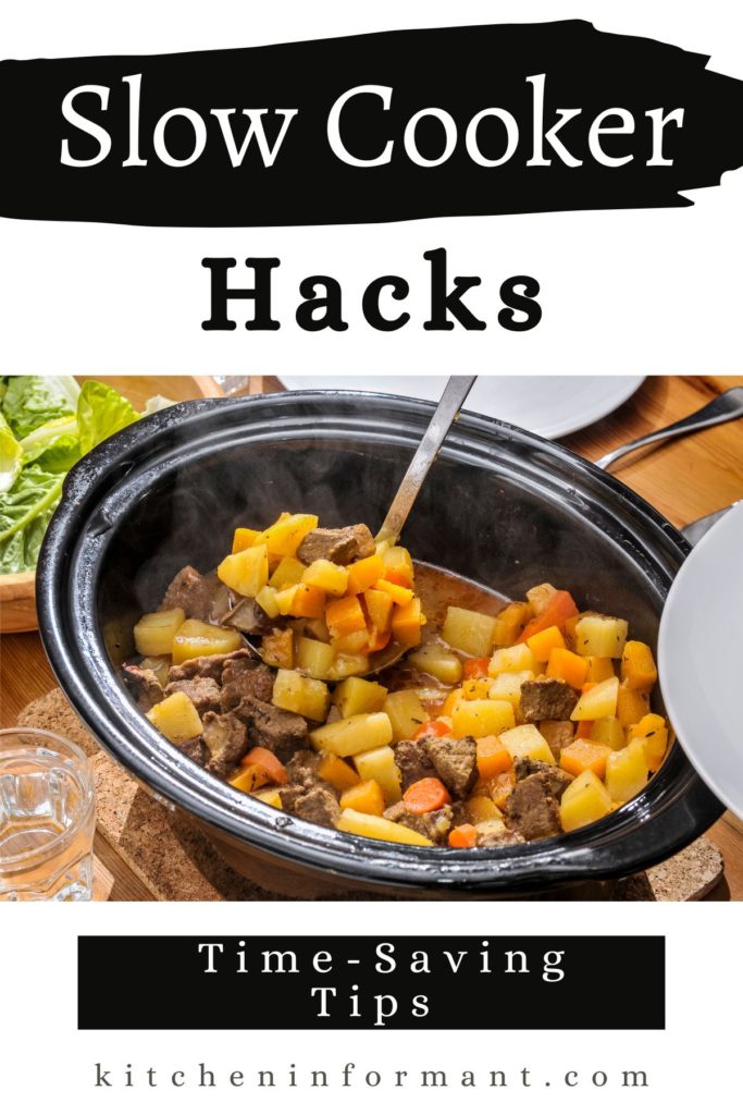 Graphic for Pinterest of Slow Cooker Hacks: Time-Saving Tips.