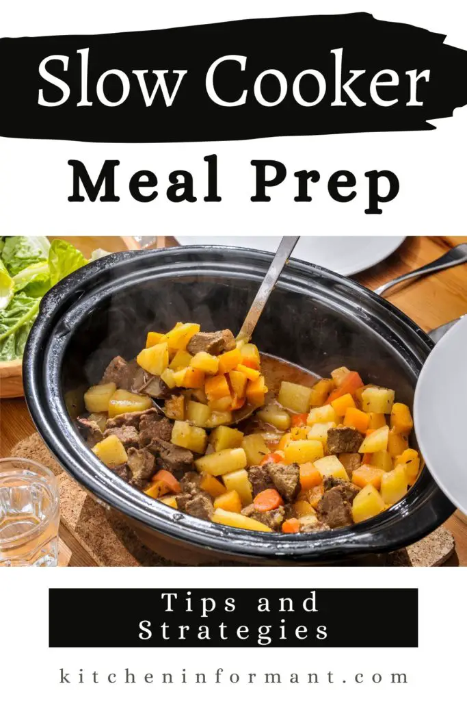 Graphic for Pinterest of Slow Cooker Meal Prep: Tips and Strategies.