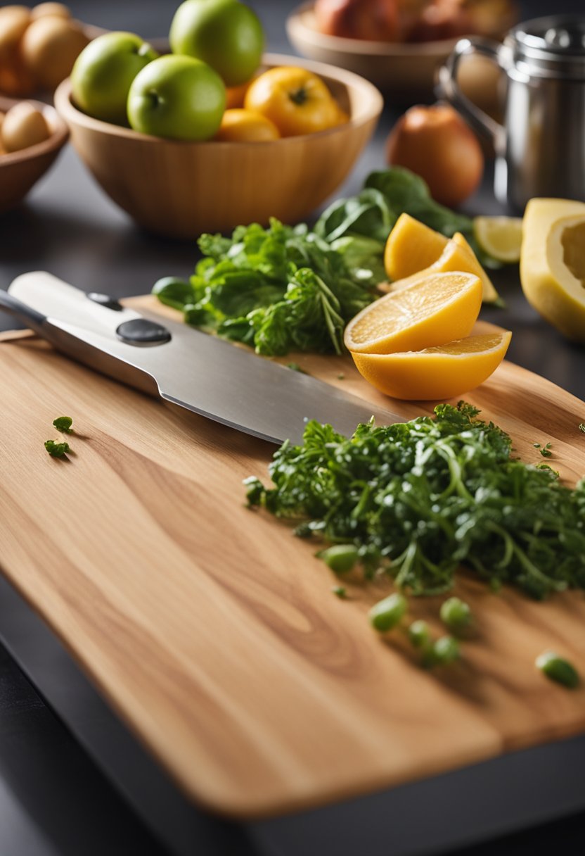 A wooden cutting board with fresh ingredients.