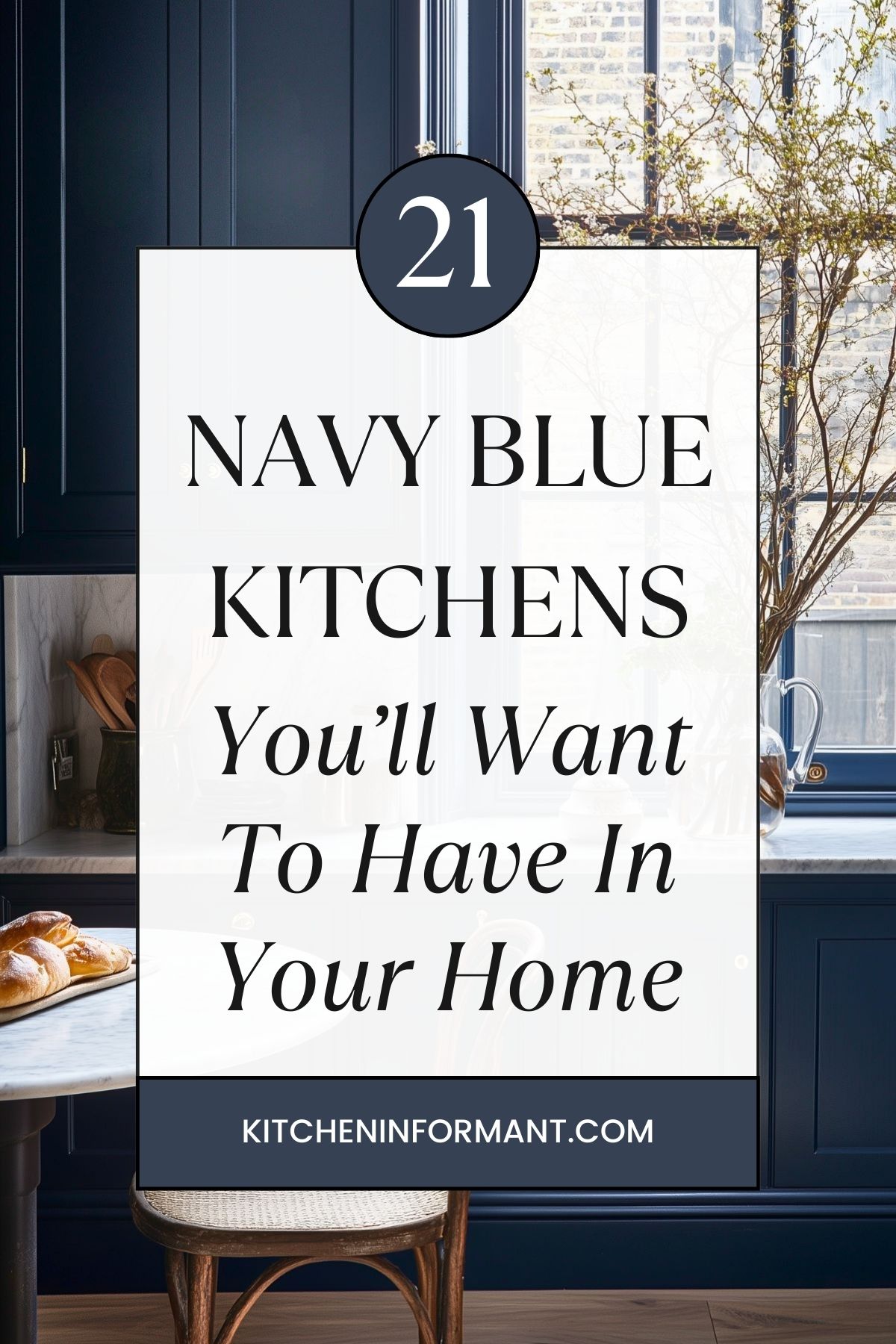 The Navy Blue Kitchen: Tradition Meets Trend graphic.