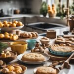 Baked goods on a kitchen countertop.