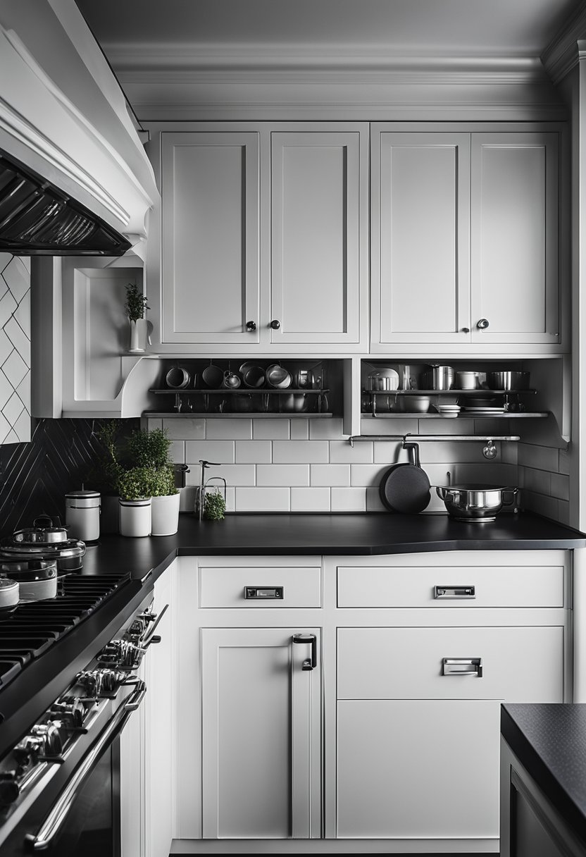 A black and white kitchen.