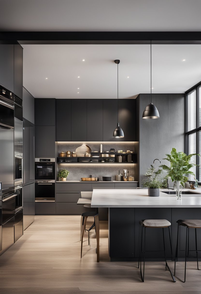 AN open concept kitchen with an island.