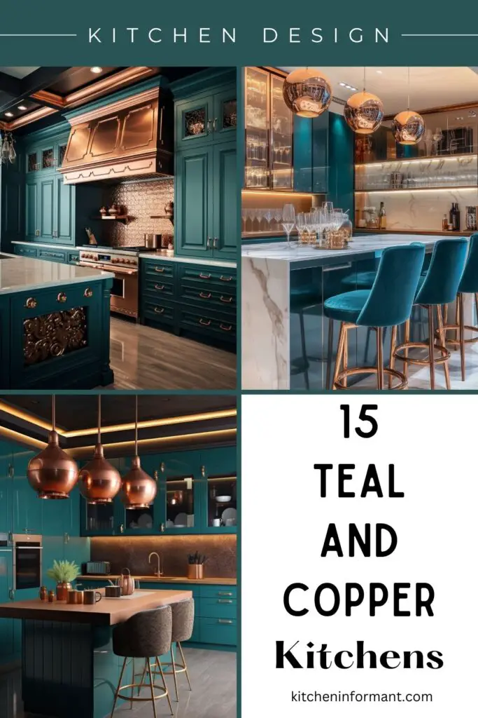 Teal and Copper Kitchen graphic.