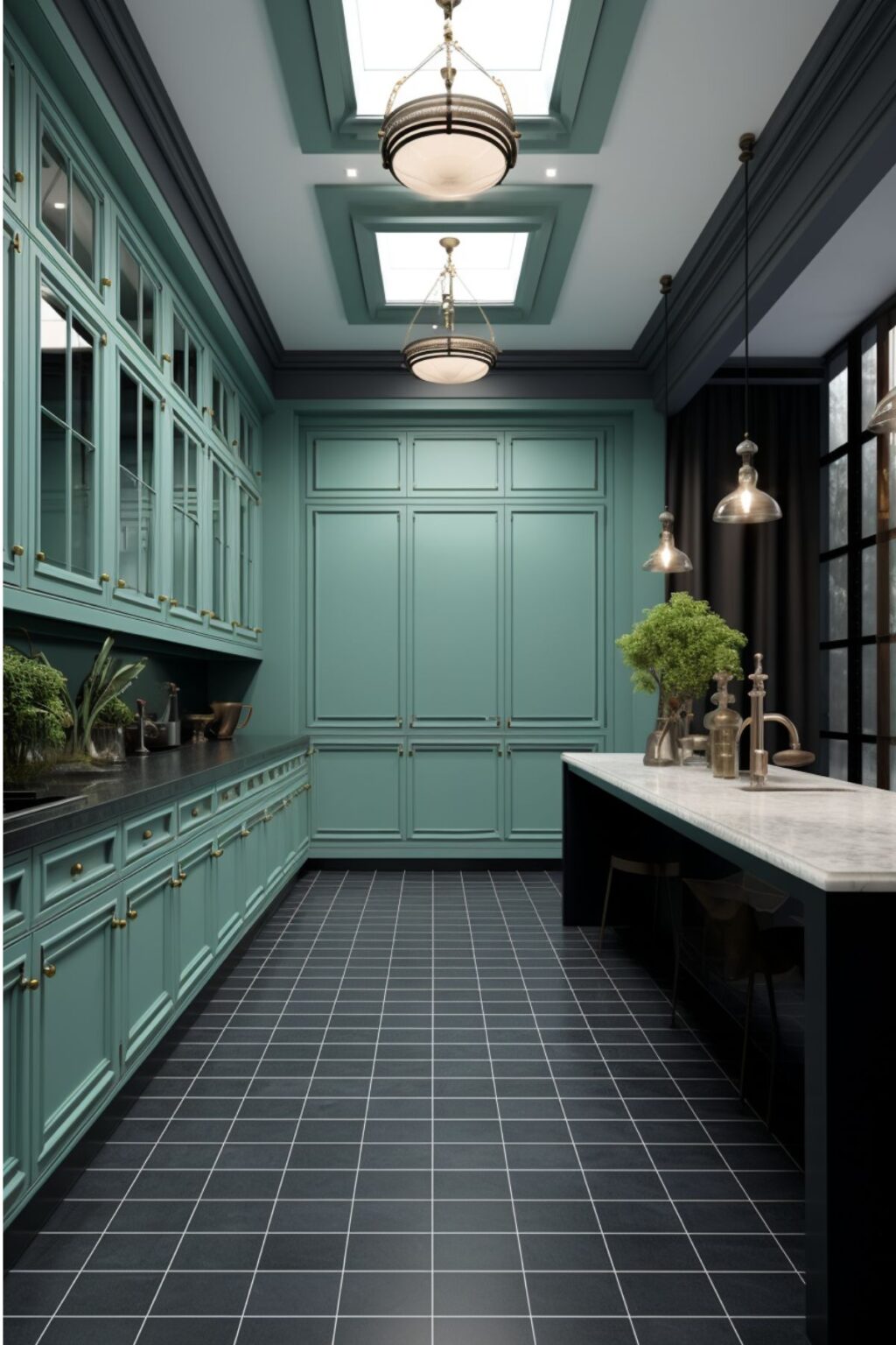 Black and Seafoam Green Kitchens