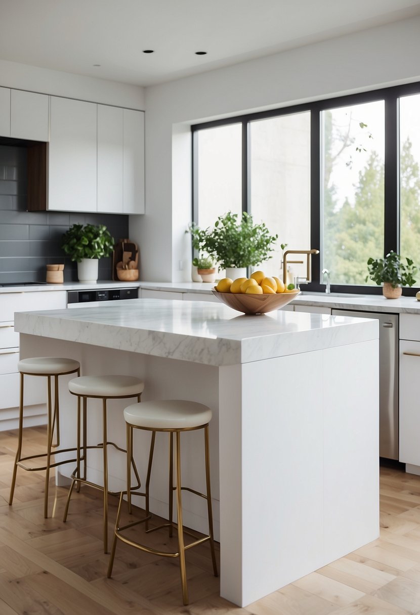 A bright white kitchen with sleek cabinetry and modern hardware