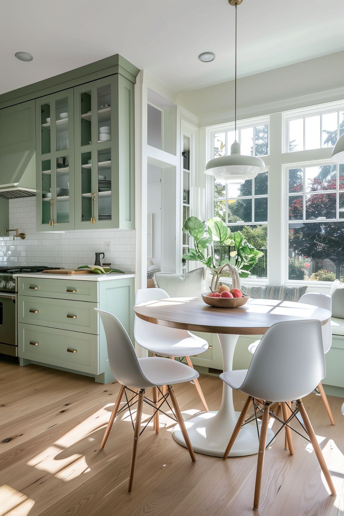 Cozy Pistachio Green Kitchen with a small dining table