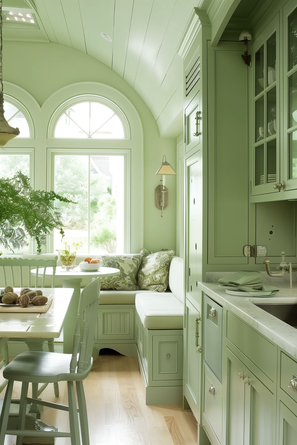 Pistachio Green Kitchen with a breakfast nook