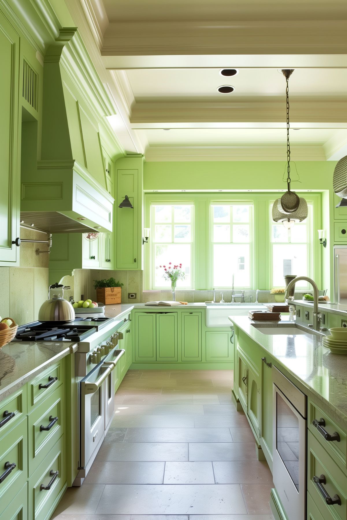 Pistachio Green Kitchen with bright natural light.