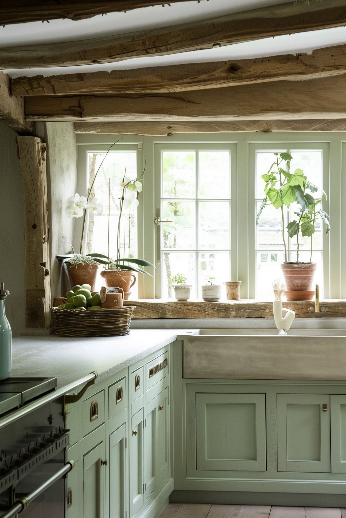 Rustic farmhouse Pistachio Green Kitchen.