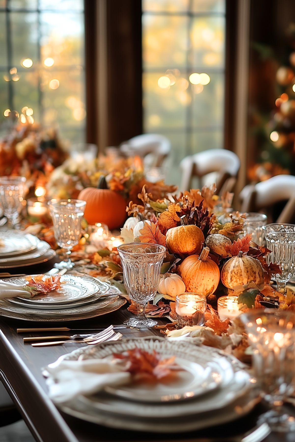 An elaborate Fall table setting.