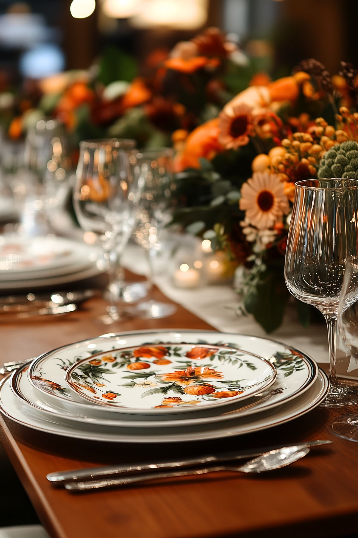 A Fall table setting with an orange theme.