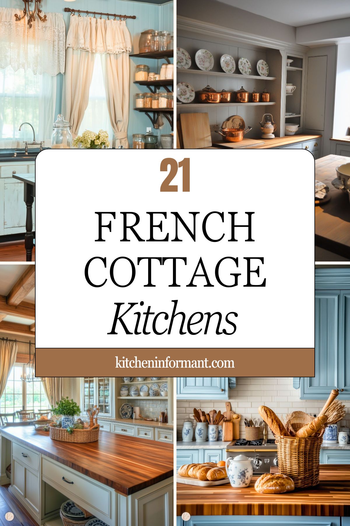 French Cottage Kitchens: Embrace Cozy Charm and Timeless Style graphic.