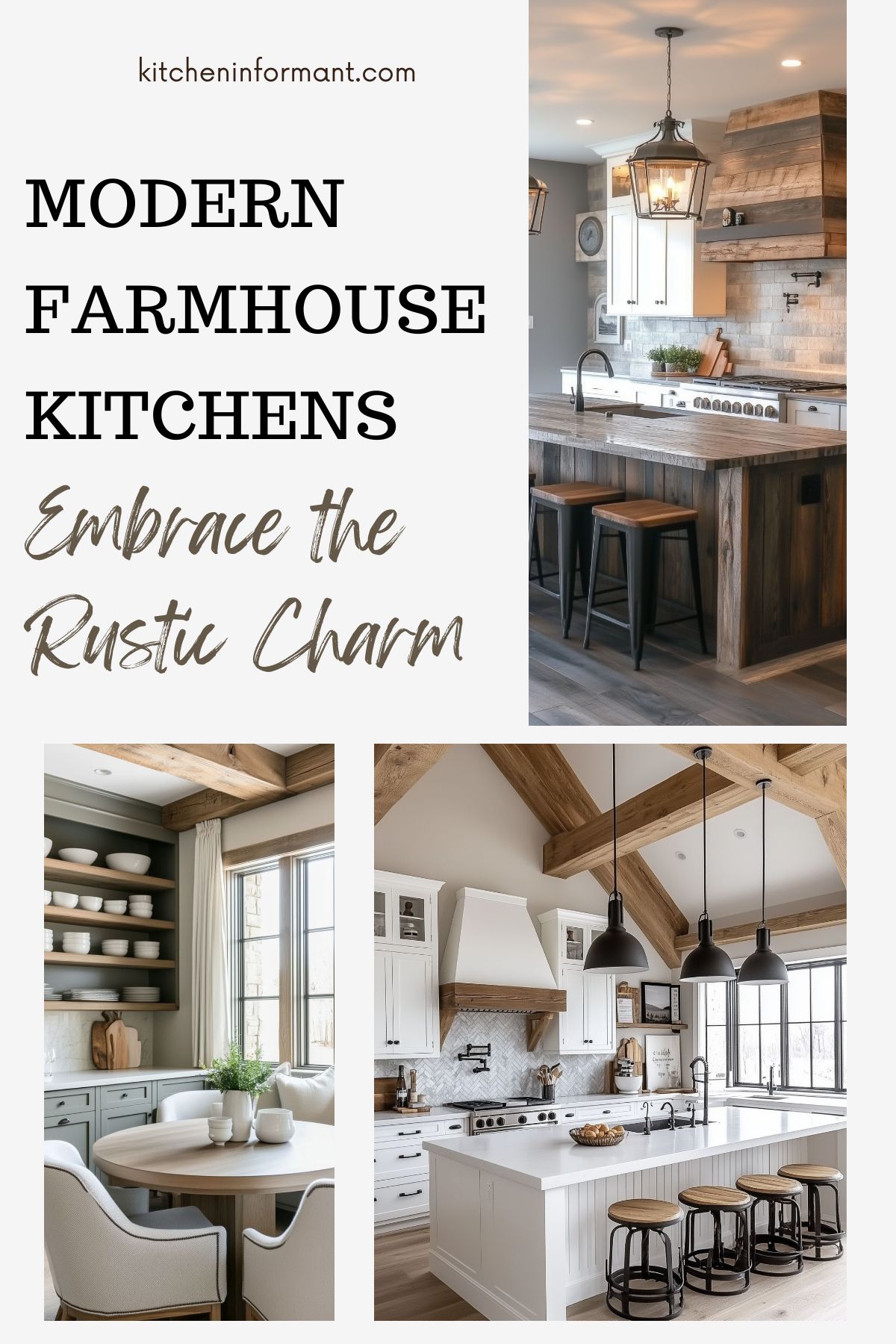 Modern Farmhouse Kitchens: Embrace Rustic Charm with Contemporary Style graphic.