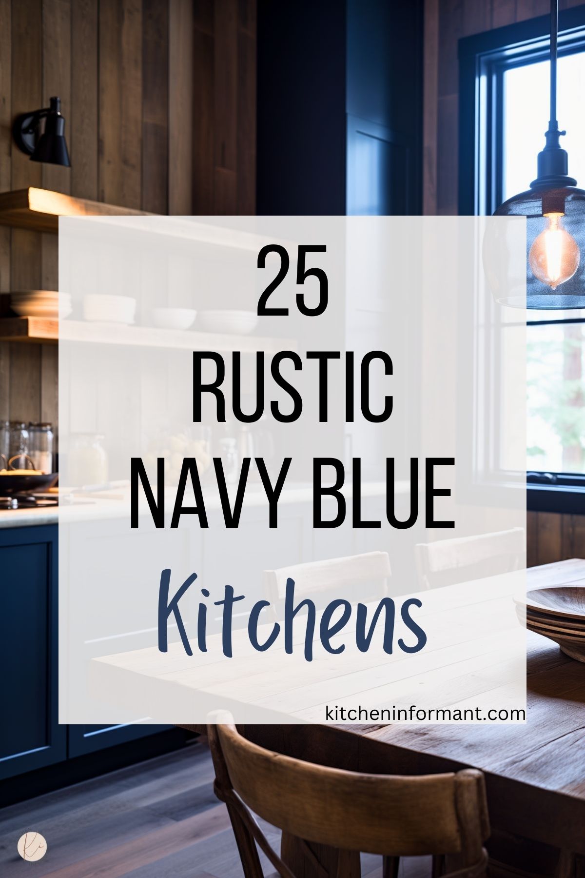 25 Rustic Navy Blue Kitchens graphic.