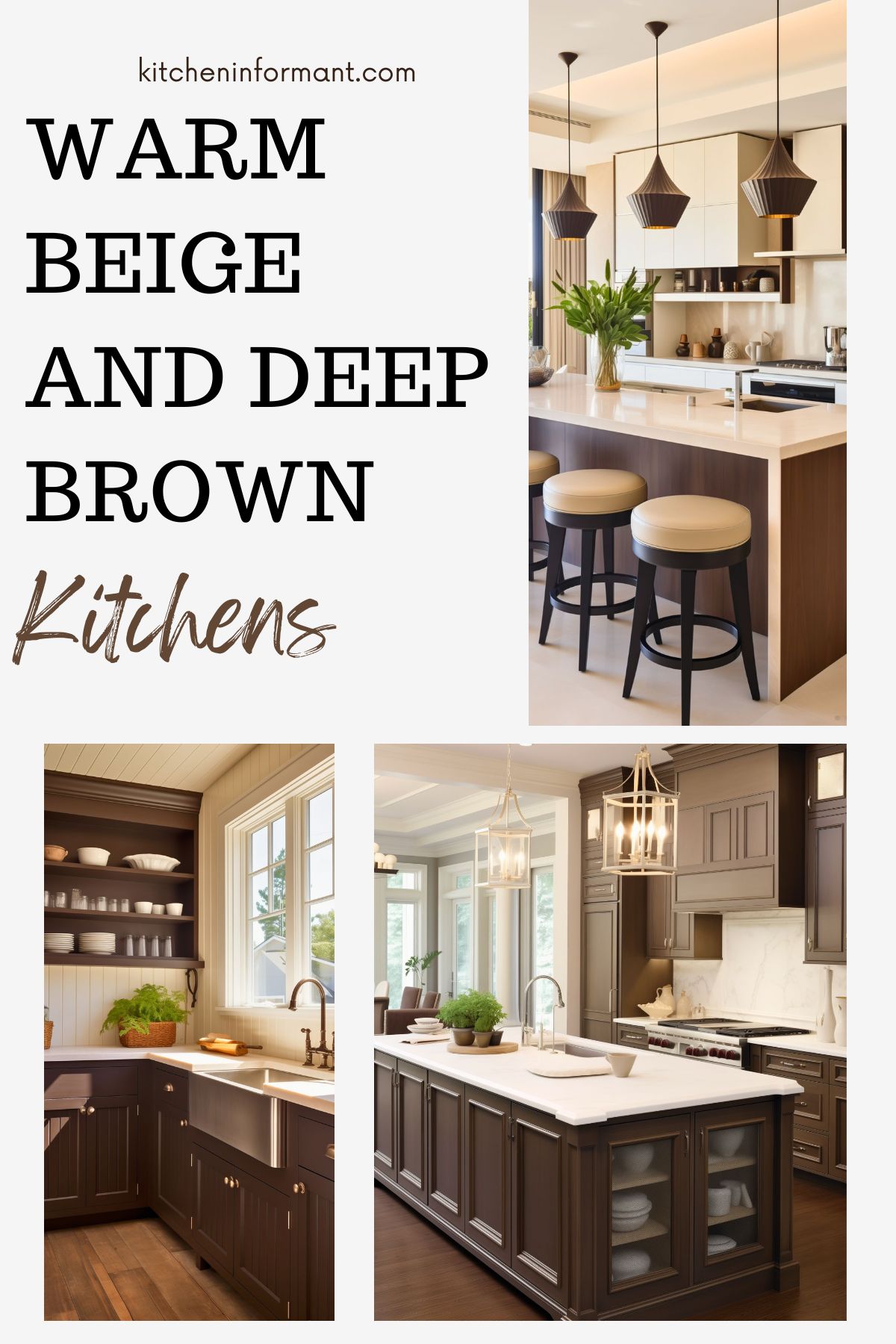 Warm Beige and Deep Brown Kitchens graphic.